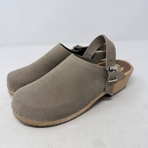 MIA Sweden Abba Suede Wooden Clogs Slingback Taupe Grey Size 39 European Scandi